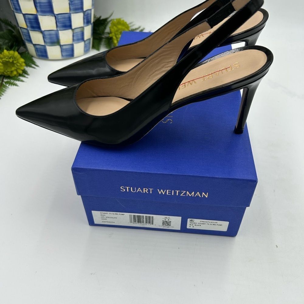 Women’s Stuart Weitzman sling back leather 75 mm heels size 8 made in Spain - Picture 11 of 12